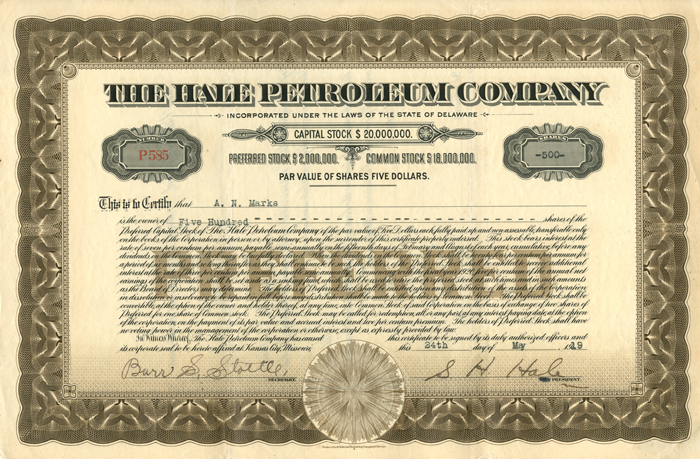 Hale Petroleum Co. - Stock Certificate